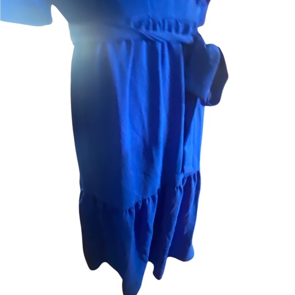 DKNY Midi Dress Womens Size 8 Royal Blue Fit & Flare Tiered Tie Waist V-Neck NWT - Picture 12 of 15